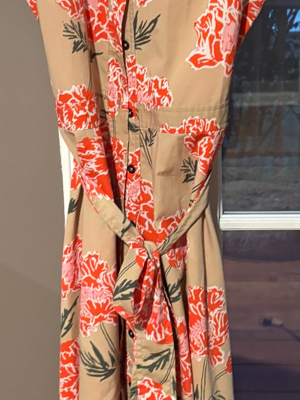 Banana Republic Tan Midi Shirt Dress with Coral Floral Print